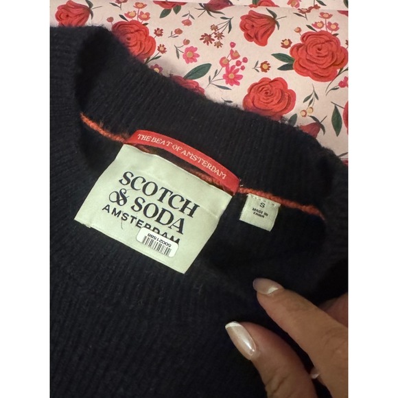 Scotch & Soda Amsterdam Embroidered Wool Alpaca Blend Sweater Navy Blue Small c3 - Picture 5 of 7